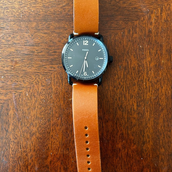 Fossil Black Dial Watch with Brown Leather Strap - Picture 2 of 4